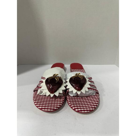 Jeffrey Campbell ABEEGAIL Red White Gingham Strawberry Sandals Women's US 11 M - Picture 2 of 7